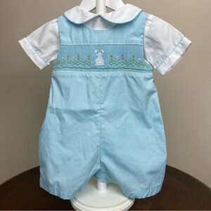 Petit Ami Smocked Rabbit Easter Romper Blue Size 12 Months